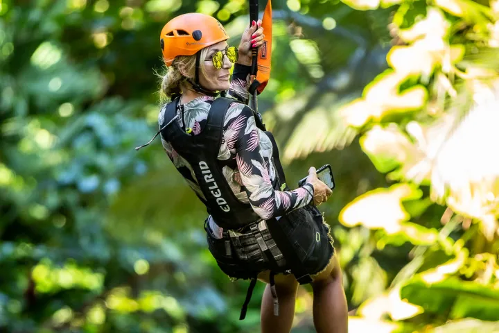 woman ziplining